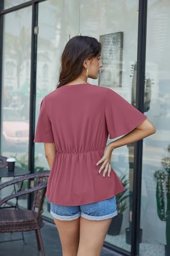 Image of GRACE KARIN Women's Elegant V-Neck Tie Waist Flowy Peplum Shirt Tops