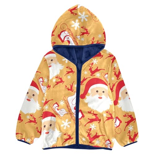 Santa Claus Reindeer and Sleighs Girls Fleece Jacket Girls Fall Jacket Girls Zip Up Hoodie Girls Sherpa Jacket 2-10T