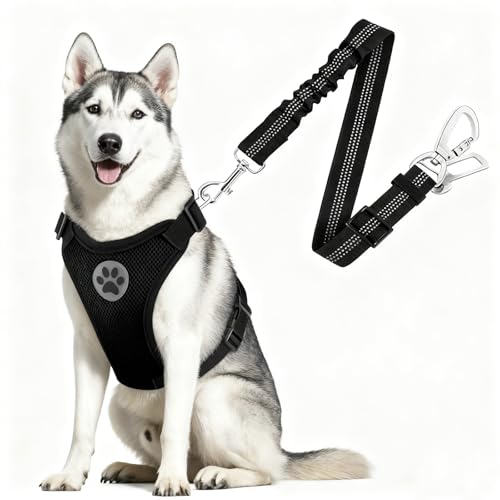 Dog Car Seat Belt Harness - Adjustable Mesh Breathable Safety Tether with Elastic Bungee for Small Medium Large Pets (L) - image 6