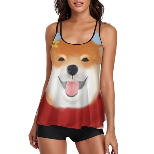 Maillot de bain tankini Shiba Inu femme, la coupe couvrante avec short pour masquer les complexes