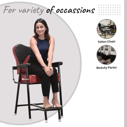Image of Beauty Parlor Massage Chair Salon Barber Cutting Beauty Parlor Chair Made of Iron Frame, with Push Back System and Cushioned Back Seat (Red Black) Already Assembled