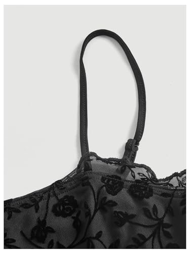 Verdusa Women's Floral Print Mesh Lettuce Trim Sleeveless Bodycon Long Cami Dress3