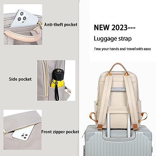 Travel Laptop Backpack for Women, Large Capacity Purse Stylish Business Nurse Computer Bag, Waterproof Casual Daypack for Travel Fits 14 Inch Laptop (Gray)4