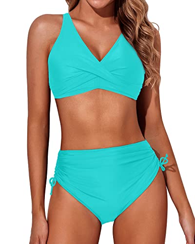 Aqua Eve Women High Waisted Bikini Twist Front Swimsuits Lace Up Bikini Tops Ruched Push Up 2 Piece Bathing Suits Mint Green Xxl #TOP6