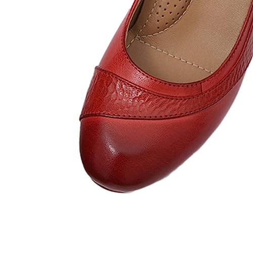 Image of Mona flying Women's Leather Closed Toe Mid Heel Wedges Comfy Dress Pumps