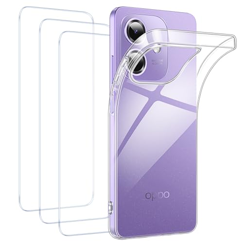FLLAO Cover Compatibile con Oppo A40 / Oppo A40M con 3 Pellicola Vetro Temperato, Custodia Trasparente Ultra Sottile Silicone TPU Morbido Case Protettivo Trasparente