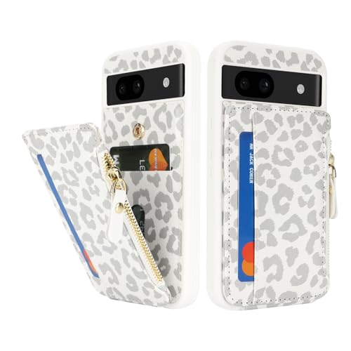Image of Cavor for Google Pixel 8a Case Wallet with Card Holder, Leopard White