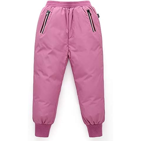 Minizone Kids Down Trousers Winter Pants Warm Lightweight Snowpants Skipants Elastic Waistband Sweatpants Sports Outfit for Outdoor 5-6 Years Pink Cover