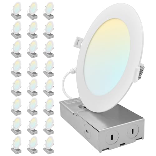 LUXRITE 6 Inch Canless Spotlight, LED Recessed Lighting, 5CCT 2700K-5000K, Dual Dimmable, 800/1050/1250 Lumens, CRI 90, 10W/13W/15W Selectable, 120-277V, IC Rated, Wet Rated, ETL Listed (24 Pack)