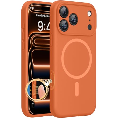 Miracase Magnetic for iPhone 17 Pro Max Case, Compatible with MagSafe, Integrated Silicone Camera Control Cover, 3.0mm Thicken Shockproof Drop Protection Phone Case for iPhone 17 ProMax, Orange