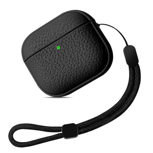 Teyomi Cover compatibile con Airpods 4, TPU Airpods 4 Cover con Cordino, Custodia Protettiva Progettazione della trama per AirPods 4 Generazione Case, Supporto ricarica wireless [Nero]