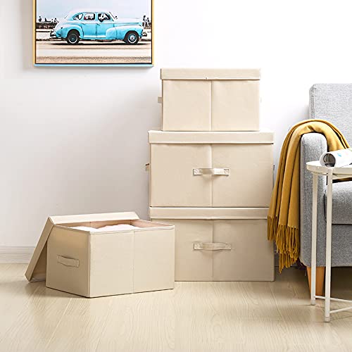 Aihygge Aufbewahrungsboxen mit Deckel, faltbare Stoffboxen mit Griffen, zur Aufbewahrung von Kleidung und Spiegelzeug (50 x 40 x 30 2stk Beige) Cover