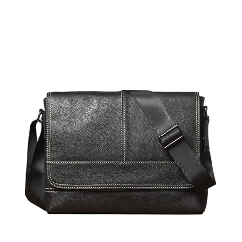 Bolso bandolera horizontal de cuero para hombre con compartimentos y bolsillos exteriores