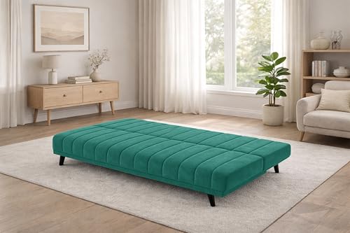 Image of Rosebell- Velvet Fabric Sofa Cum Bed 3-Seater Foldable Convertible Sofa, Modern Tufted Design Couch for Living Room, Guest Room & Office Green Color
