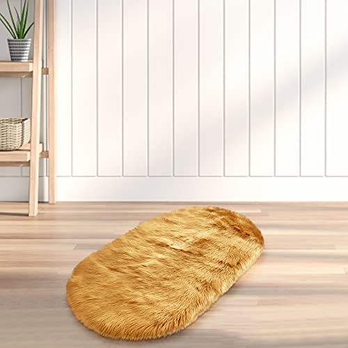 Tapete pequeño ovalado dorado para interior 60x40 cm miniatura 7
