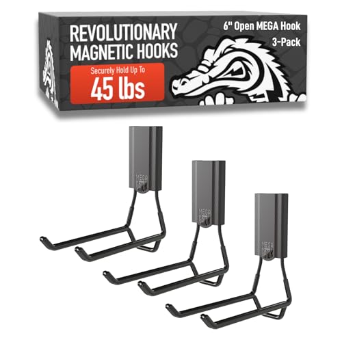 GATOR MAGNETICS MEGA 6 in Open Hooks 45 lb Heavy Duty Magnetic Hooks for Steel Surfaces Patented Easy-Release Non-Slip Grip Storage & Organization Garage Home Tools & Gear Storage 3 Pack