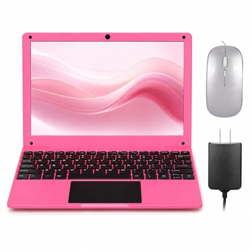 Image of Mini Laptop Computer with Celeron N4000, 8GB RAM, 256GB SSD, HD IPS Screen, Portable Educational Notebook for Learning, Office Work (Pink)