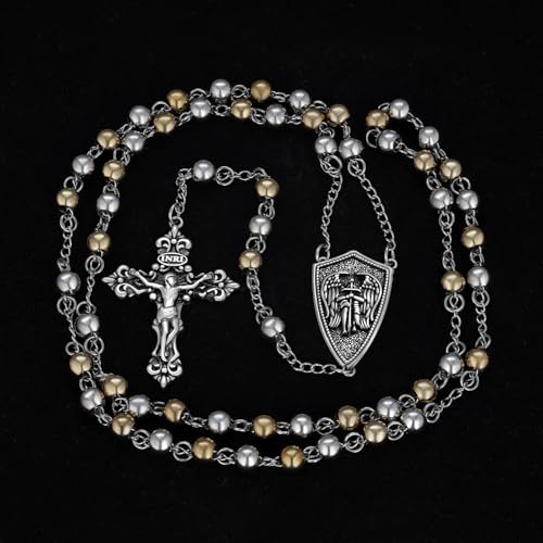 St Michael Rosary for Men Women 925 Sterling Silver Catholic Rosary with Cross Archangel Medal - Rosario de Plata 925 para Hombres Stainless Steel Chain Catholic Prayer Beads3