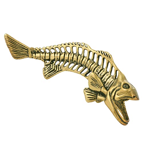 Statue antique de poisson en laiton massif, modèle os de piranha vintage