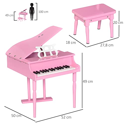 HOMCOM Piano à Queue Enfant en Bois 30 Touches – Tabouret et pupitre inlus – MDF Rose - Les Beatles, Paul McCartney, John Lennon, RIngo Starr, George Harrison HOMCOM Piano à Queue Enfant en Bois 30 Touches - Tabouret et pupitre inlus - MDF Rose – Image 4