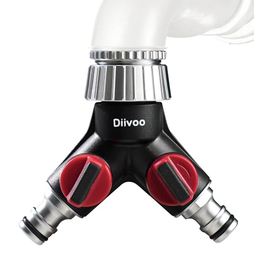 Diivoo Répartiteur à 2 voies, raccords de tuyau et raccords, distributeur de robinet double valve en Y pour tuyaux extérieurs et de jardin, 2 valves avec commande individuelle