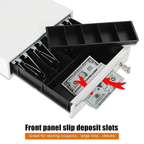 Sgorlds 14" White Cash Register Drawer For Pos Machine With 4 Bill 5 Coin Fully Removable Cash Drawer Tray Coin Compartment,12-24V,Rj11/Rj12 Compatible,Key Lock #TOP3
