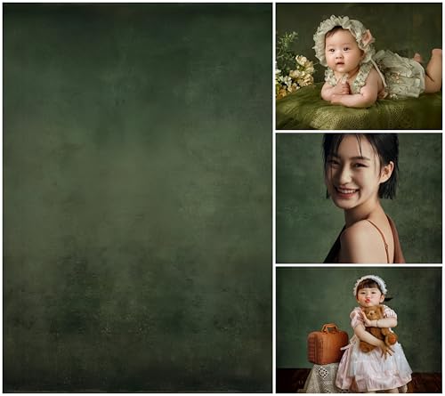 WaW 1,5x2,2m Fotohintergrund Stoff Retro Dunkelgrün Antik für Fotostudios Vintage Beton Shooting Hintergrund für Neugeborenen, Baby, Porträt Fotografie