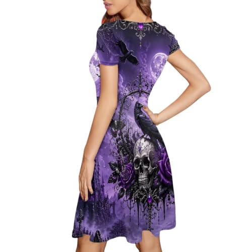Image of Forchrinse Summer Dresses for Women Crew Neck Short Sleeve Midi Dress Casual Beach Vacation Sundress