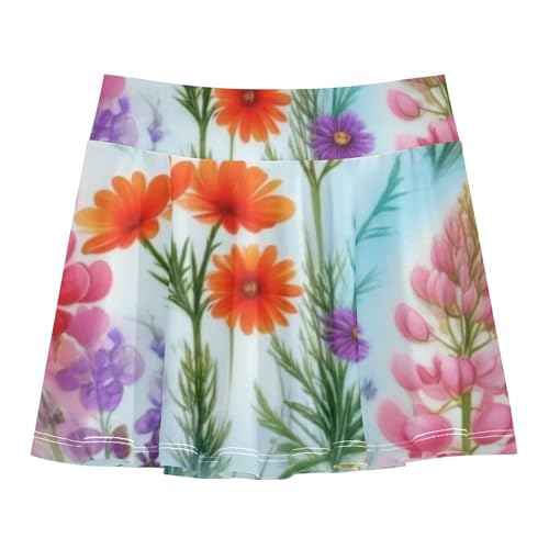 Athletic Shorts Girls Skorts Wildflowers Pink Lupines Colorful Skirts with Shorts Print Cheer Skirt 3t