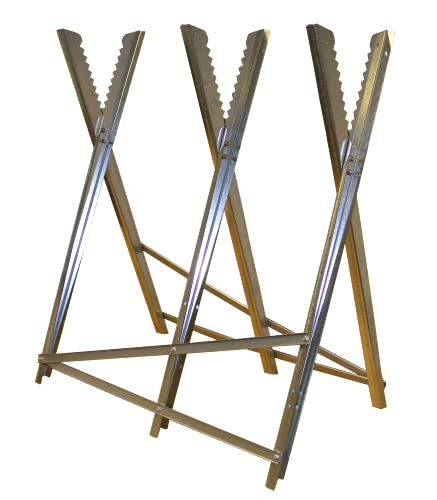 RocwooD Saw Horse Sawhorse Heavy Duty Metal Steel Foldable Adjustable Chainsaw Cutting Log Wood Stand Trestle Workmate Logging Sawing Forestry Workshop