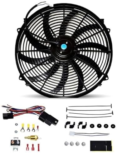 A-Team Performance 16" Electric Radiator Cooling Fan Kit - Reversible Push-Pull & 3000 CFM - 10 S-Curved Blades & Thermostat Control - Fan Mounting Kit & Universal Fit - 12V, 3-Pin Connector