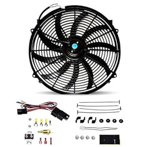 A-Team Performance 16″ Electric Radiator Cooling Fan Wide S-Curved 10 Blades Thermostat Kit 3000 CFM Reversible Push or Pull with Mounting Kit – 12 Volts Radiator Fan