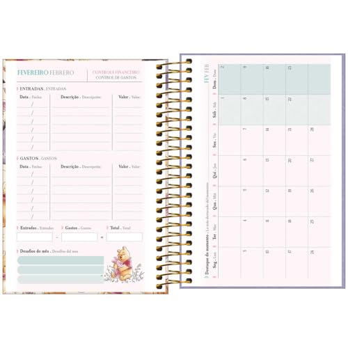 Tilibra - Agenda Espiral Diária 12,9 x 18,7 cm Pooh 2025 - Winnie The Pooh fundo verde