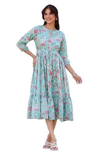 Image of Janasya Women's Georgette Floral Printed Tiered Dress