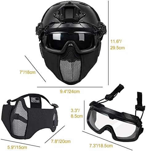 OneTigris Airsoft Fast Helmet - Full Face Protective Tactical Helmet With Foldable Ear Protection Mask And Goggles for Airsoft Paintball Sooting Wagrgame CS