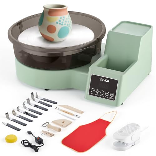 Image of VEVOR Pottery Wheel for Adults, 11 inch Aluminum Turntable, 450W Electric Table Top Pottery Wheel with Foot Pedal, 30-300 RPM Adjustable Speed, Detachable Basin, for Beginners, DIY Clay Art Craft, Green