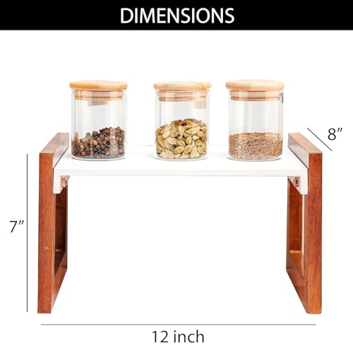 Image of 2-Tier Wooden Countertop Organizer Shelf for Kitchen Counter | Multipurpose Storage Rack for Spice Jars, Oil Bottles, Seasonings & Condiments | Desktop Display Shelf for Bathroom,
