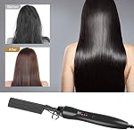SUYOOULIN Hot Comb Hair Straightener, AC 110V Electric Heating Combs, Ceramic Comb Security Portable Curling Iron Heated Brush, Anti-Scald Beard Straightener Press Comb (Black+Gold)