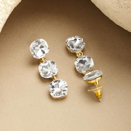 Image of Rubans Drop Earrings American Diamond Crystal Stylish Trendy Jewellery Gift for Women & Girls