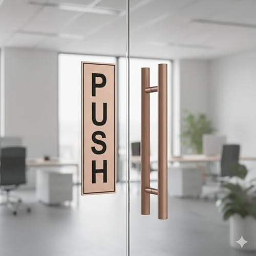 Image of Premium Acrylic Push Pull Sign Board 6 inchx2 inch For Office and Shop Glass and Wooden | Self Adhesive Sticker for Door | Push and Pull Sticker for Hospital Malls Office (Rosegold)