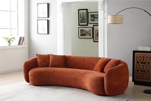 Image of KEIKI 103 inch Boucle Half Moon Curved Sectional Sofa with 4 Throw Pillows, Modern Style 5-Seater Teddy Fleece Leisure Couch with Curved Backrest, Easy Assembly, for Living Room, Bedroom, Orange