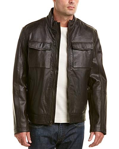 Cole Haan Men's Washed Leather Trucker Jacket, Brown, Medium