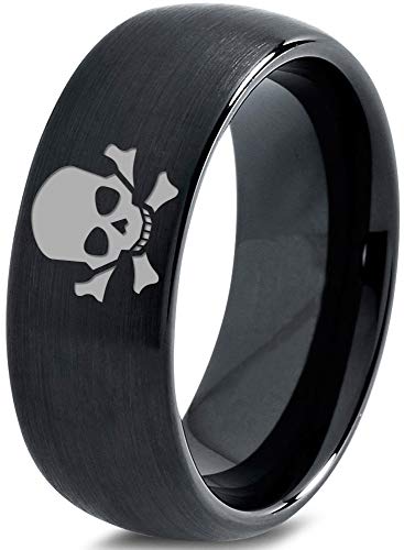 Zealot Jewelry Tungsten Skull and Crossbones Bones Band Ring 8mm Men Women Comfort Fit Black Dome Brushed Polished Size 12.5