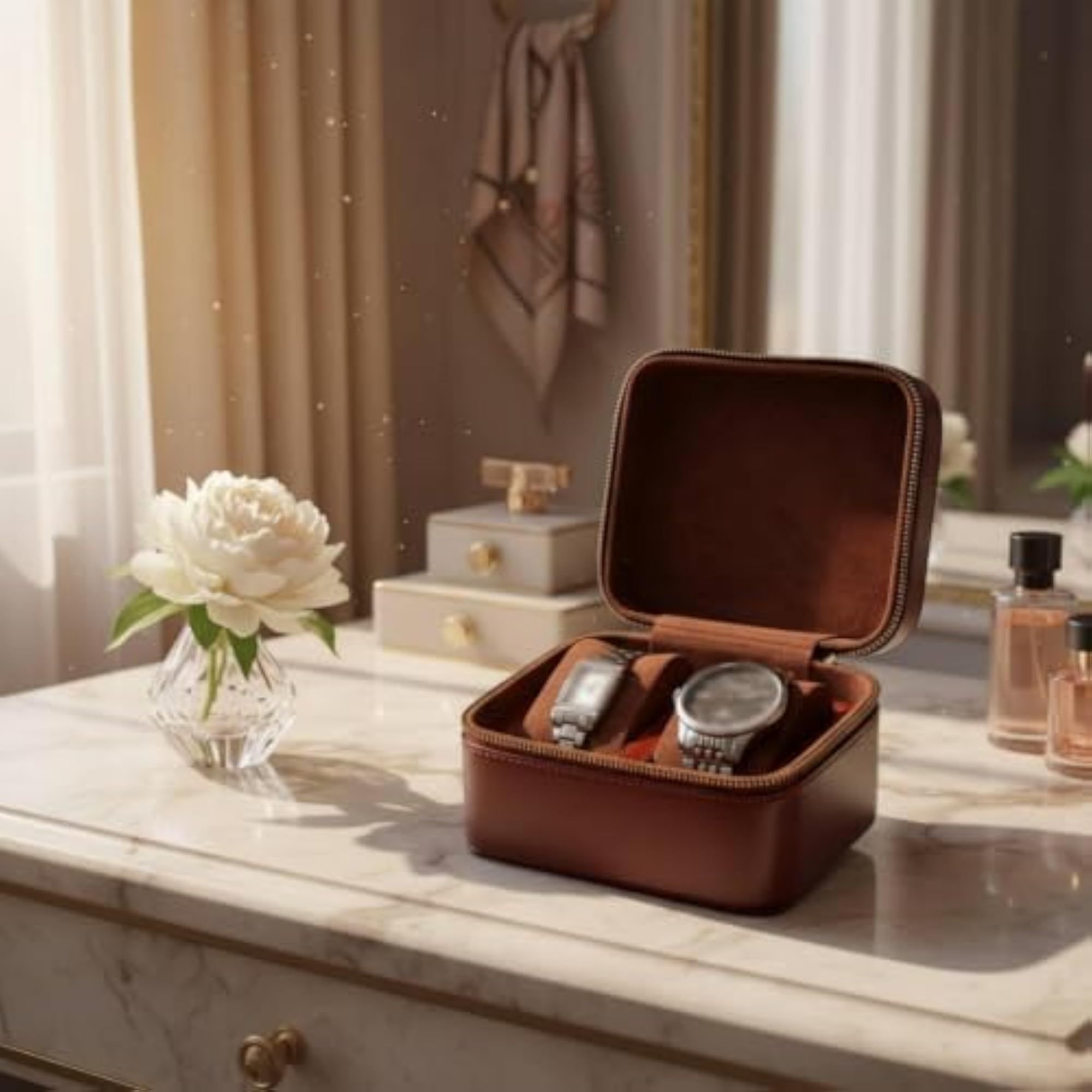 2 Slot Watch Box for Travel, Scratch Protection