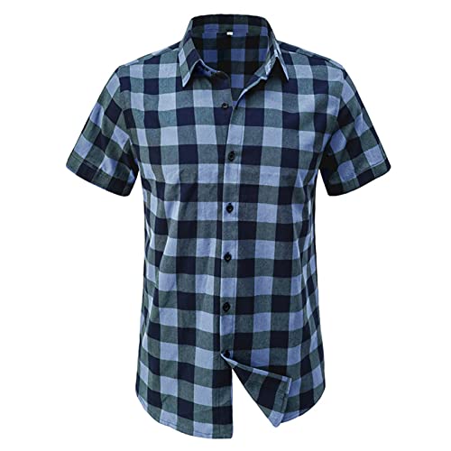 GO2NAATI Camicia a Quadri Uomo Camicia a Quadri in Puro Cotone Camicia Casual Camicia Hawaiana Cardigan a Maniche Corte Camicia Estiva Uomo Camicia Casual