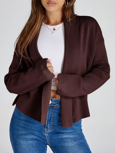 Image of Saodimallsu Womens Cropped Cardigan Open Front Shawl 2026 Fall Trendy Long Sleeve Sweater Jacket