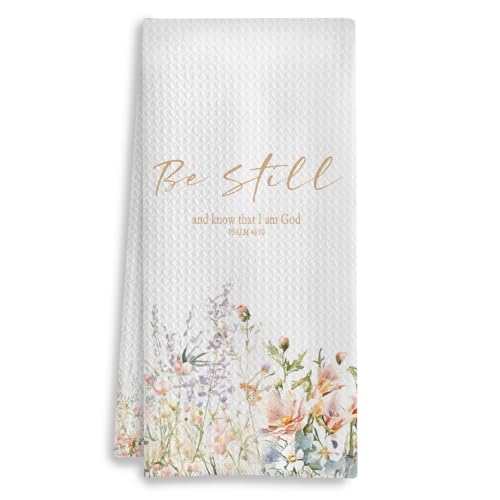 COWEB Be Still and Know that I Am God Christian Kitchen Towels,Christian Gifts for Women,Bible Verse Psalm 46 Kitchen Towel,Bible Floral Hand Towels for Bathroom, 16x24
