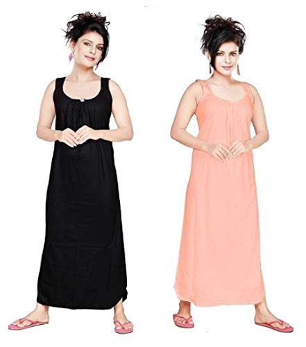 vibha n art of dressing Women's Hosiery Cotton Full Length Camisole, Long Inner Wear Petticoat-Nighty Slip-Kurti Slip Combo of 2 (Peach, Black-Free Size)-picture-34