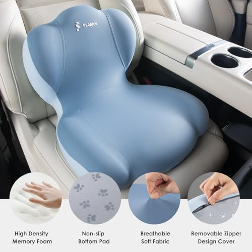 Image of FLORICH Memory Foam Truck Seat Cushion,Car Seat Cushion and Lumbar Support Pillow for Office Chair, Ergonomic Back Support & Sciatica Relief for Long Drives(Blue)