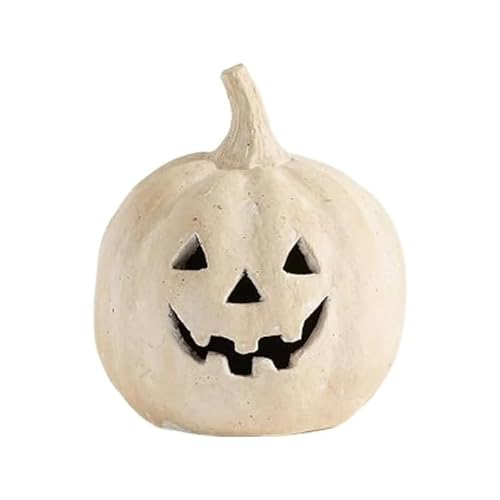 Hallowmas Handcrafted Jack-O'-Lantern, Artisanal Kiln-Fired Pumpkin with Hand-Carved Details, 2025 Fall & Halloween Decor (White-3)